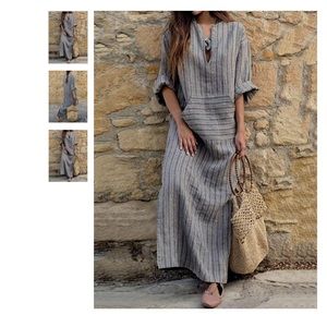 Striped Loose Cotton Maxi Dress